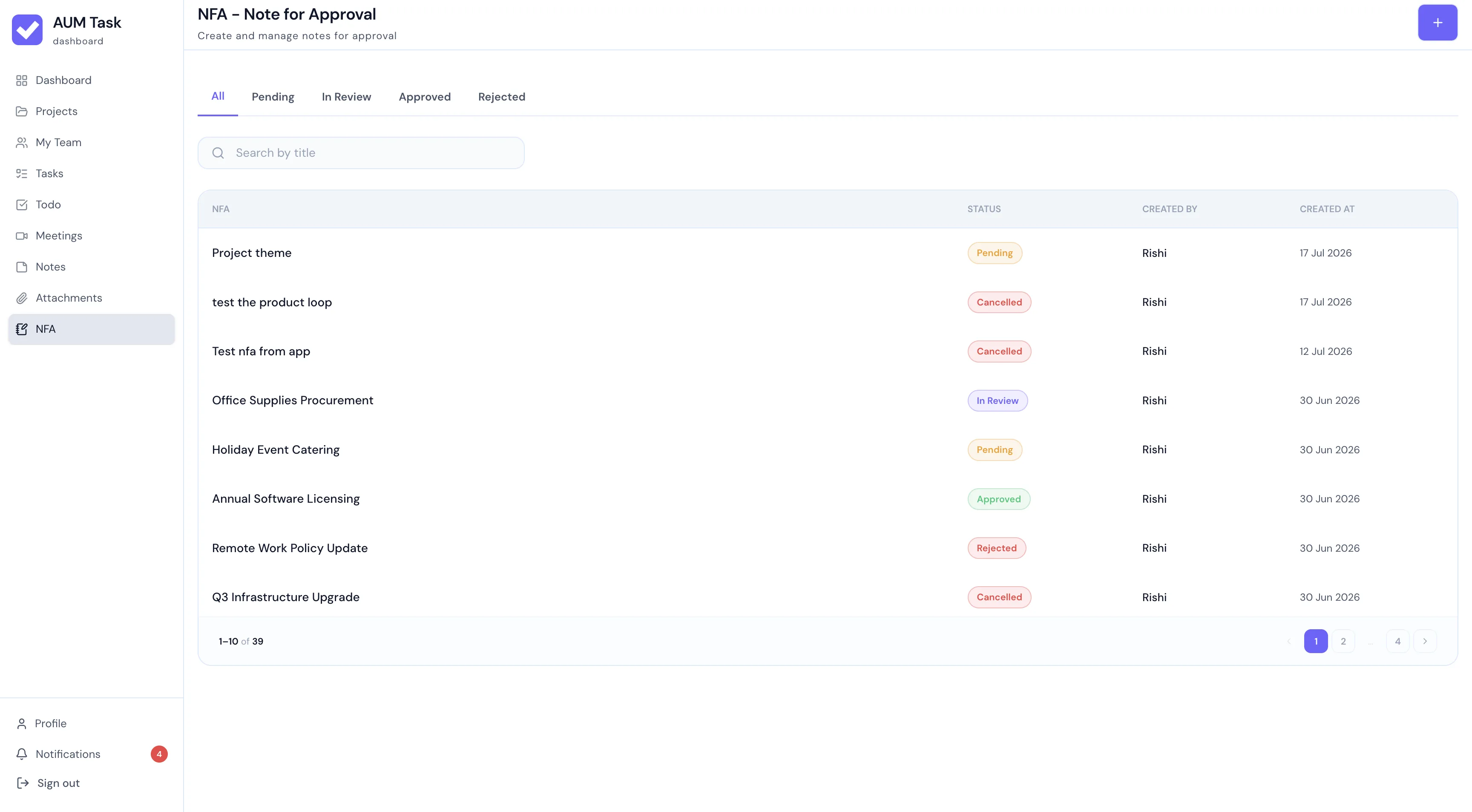 AUM Task Real-Time NFA Status Tracking